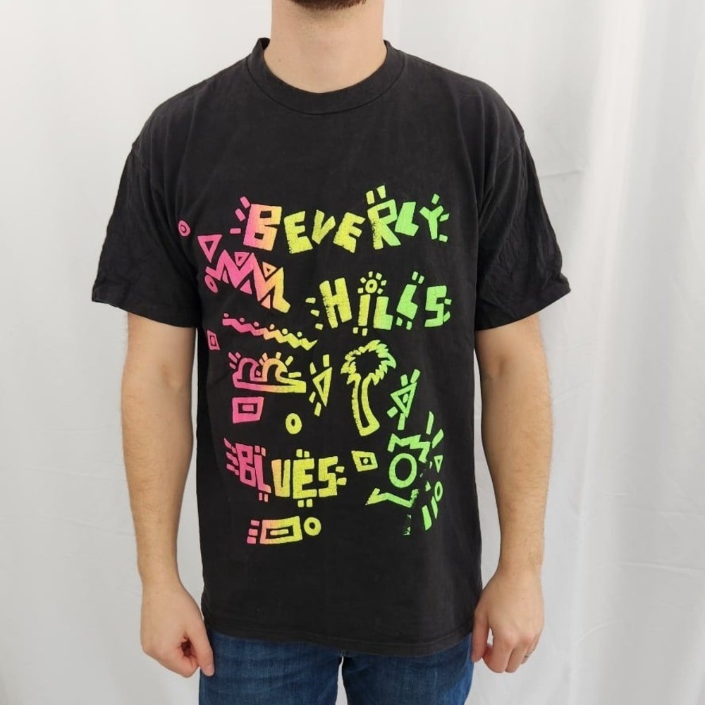 80s/90s Beverly Hills Blues Black and Neon Tee